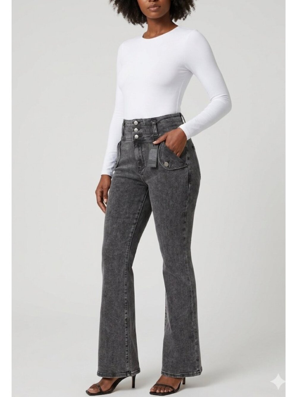 Kut From The Kloth Ana High Rise Flare Jeans Sz 8 Washed Black Denim Pockets